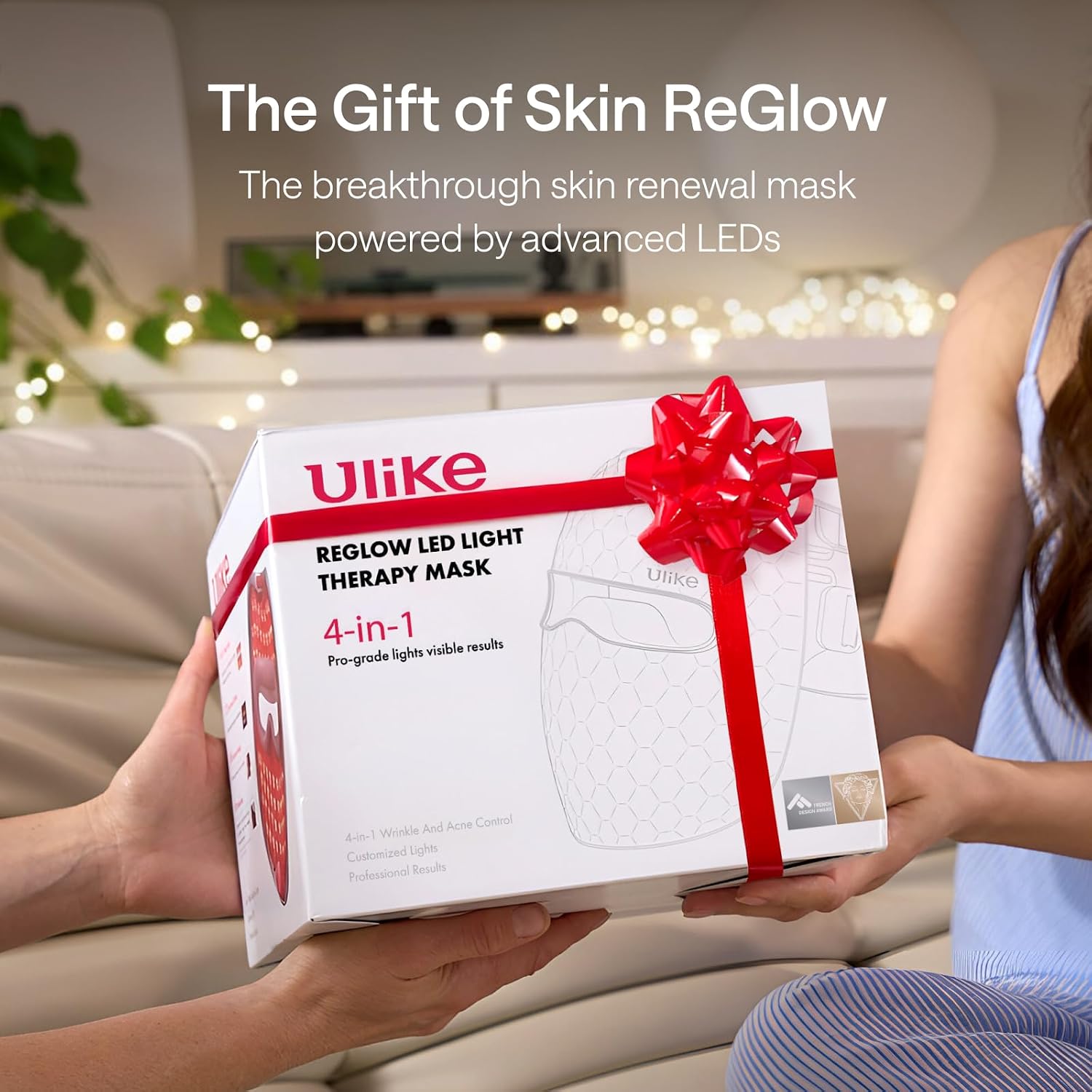 Ulike ReGlow LED Face Mask, Red Light Therapy for Face, Red, Blue, Yellow & Infrared Light Therapy for Acne & Anti-Ageing, Cordless, Remote Control, Eye Protection, Home Skincare Device for Women Wife