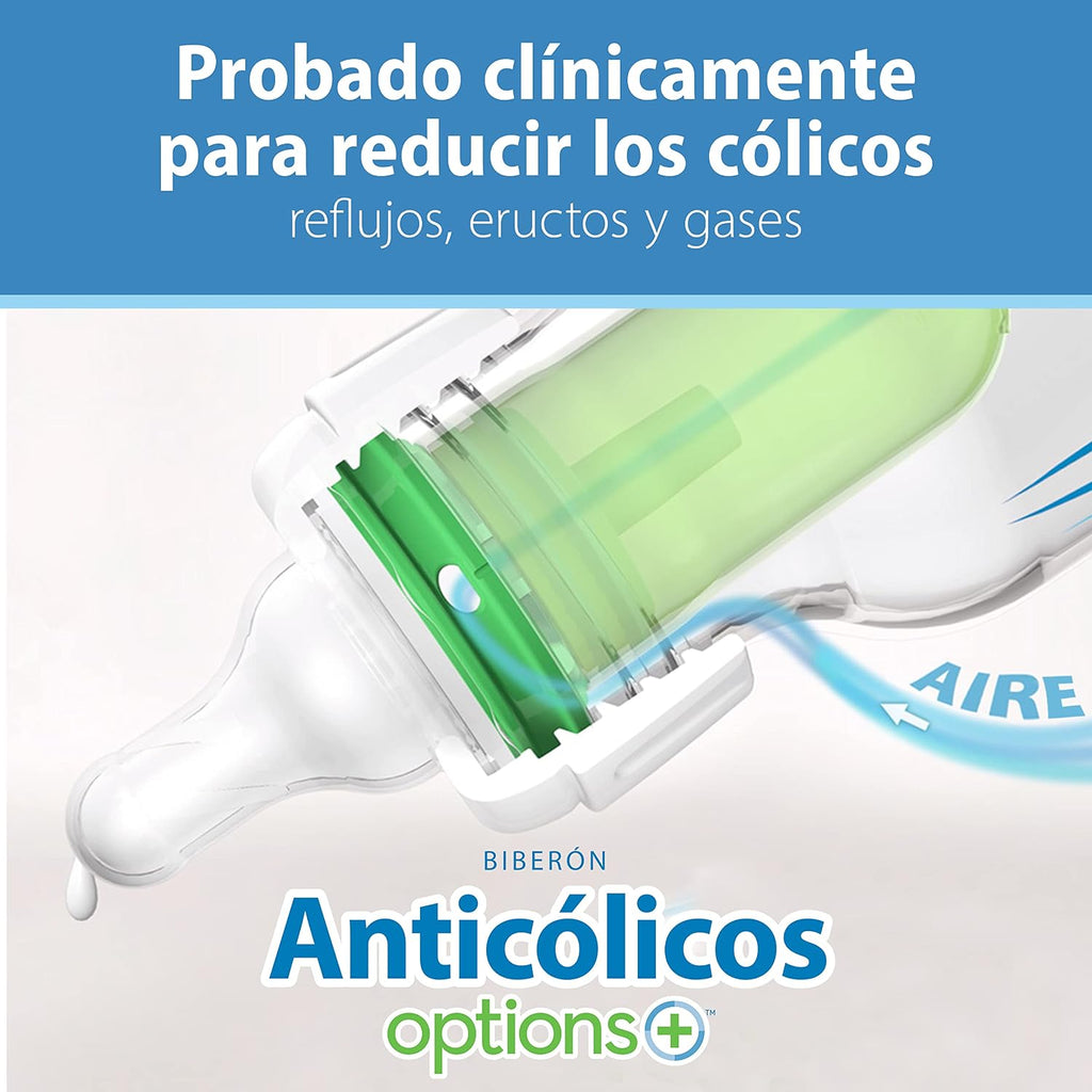 Dr. Brown's Natural Flow Anti-Colic Options+ Narrow Baby Bottle Gift Set with Advantage Pacifier & Bottle Travel Caps, 0m+ (Packaging/Pacifier May Vary) (Pack of 6)