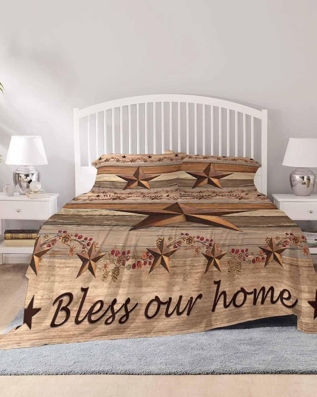 Western Texas Star Retro Cal King Sheet Set 4 Piece Bedding - Vintage Farmhouse Berry Brown Wood Breathable Comfy Cooling Bed Sheets & Pillowcase Sets, Hotel Flat Sheets Deep Pockets Fitted Sheet
