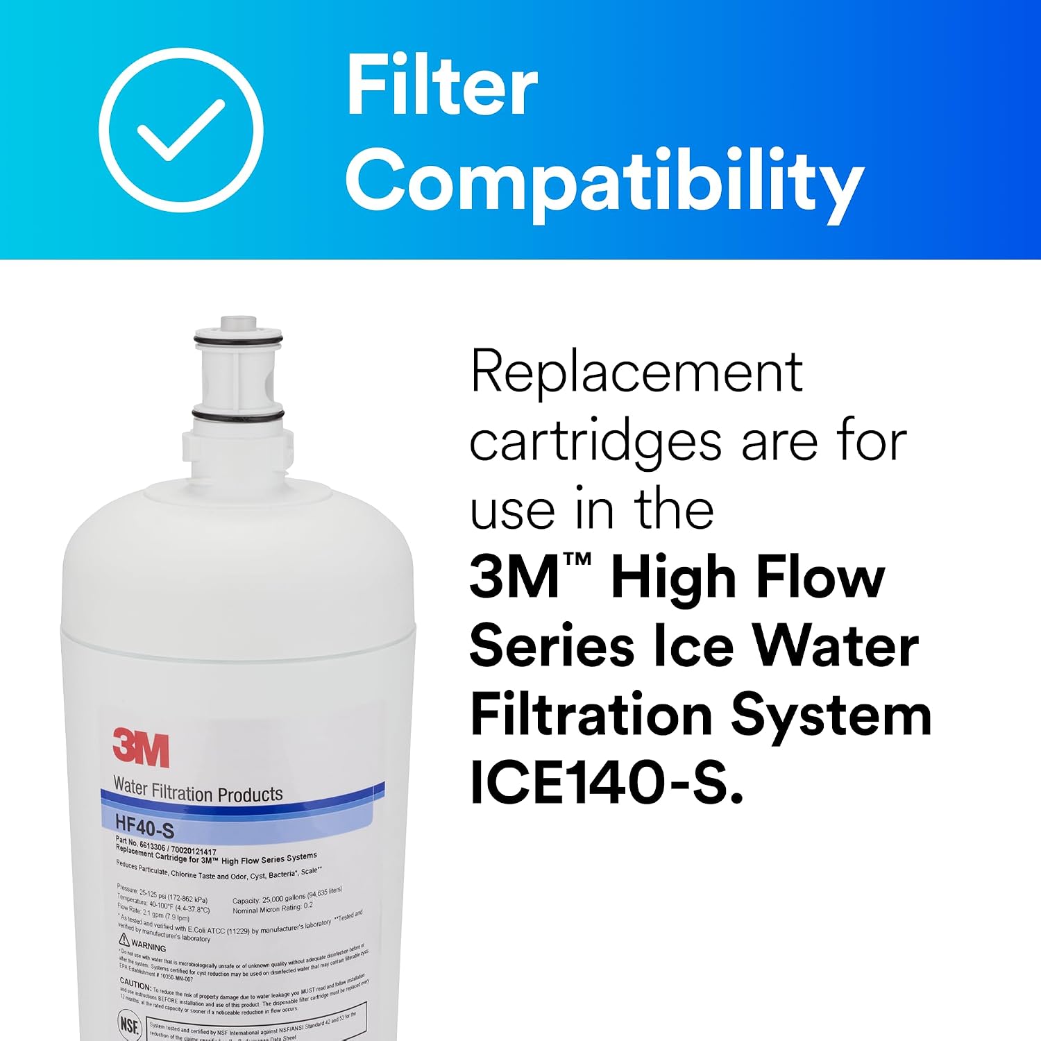 3M Water Filtration Replacement Cartridge for Commercial Ice Maker Machines HF40-S for High Flow Series ICE140-S, Reduces Bacteria, Sediment, Chlorine Taste and Odor, Cysts, Inhibits Scale