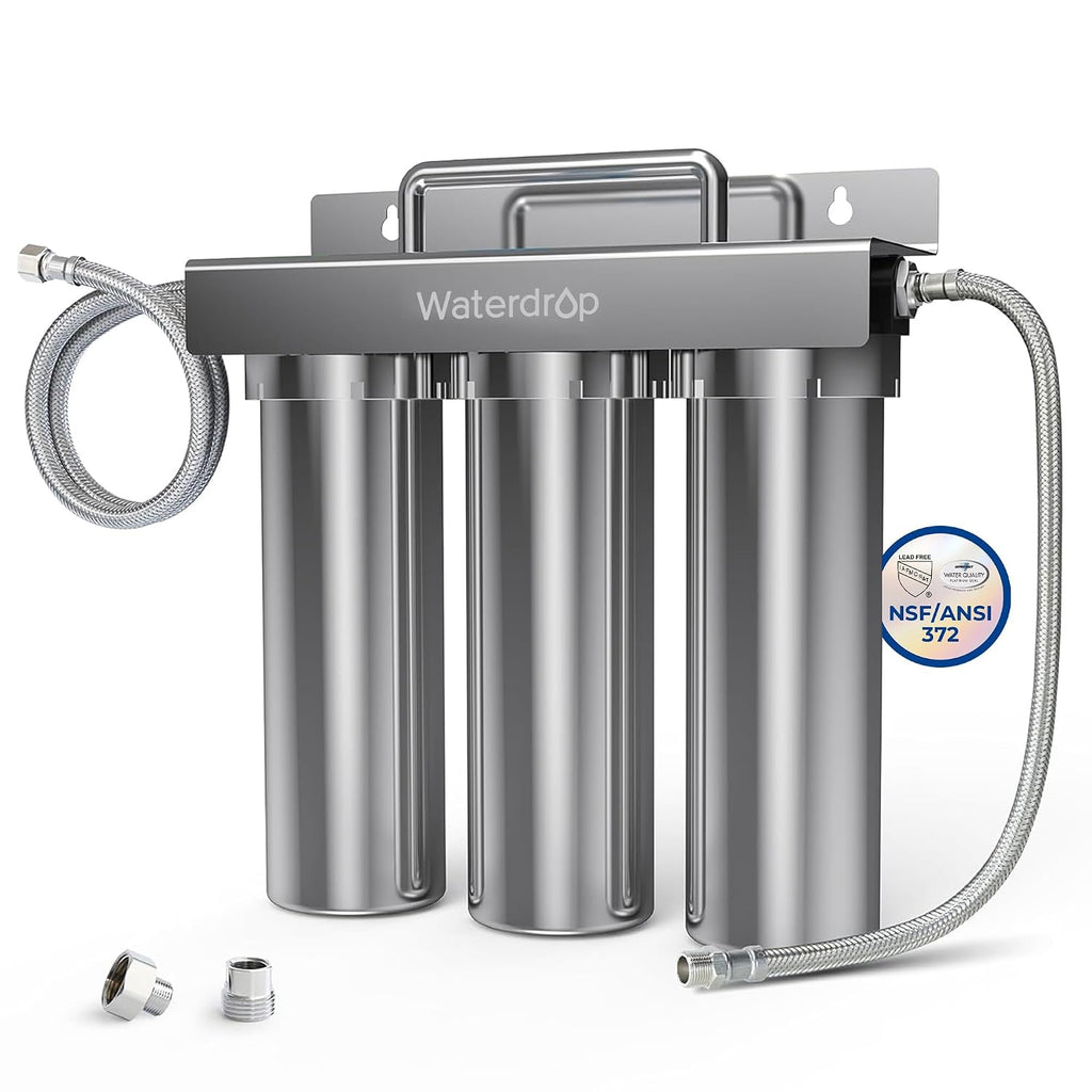 Waterdrop TST-UF 0.01μm Ultra-Filtration Under Sink Water Filter System, Stainless Steel Under Sink Water Filtration System, Removes 99% of Substances, Chlorine, Bad Taste & Odor, No Drill Required