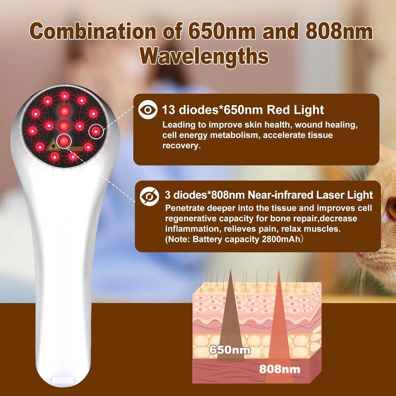 LLLT Cold Laser Therapy Device, Handheld Red Light Therapy for Dogs Cats Pets, Arthritis Human/Pet Pain Relief, Muscle & Joint Healing for Daily Home Use