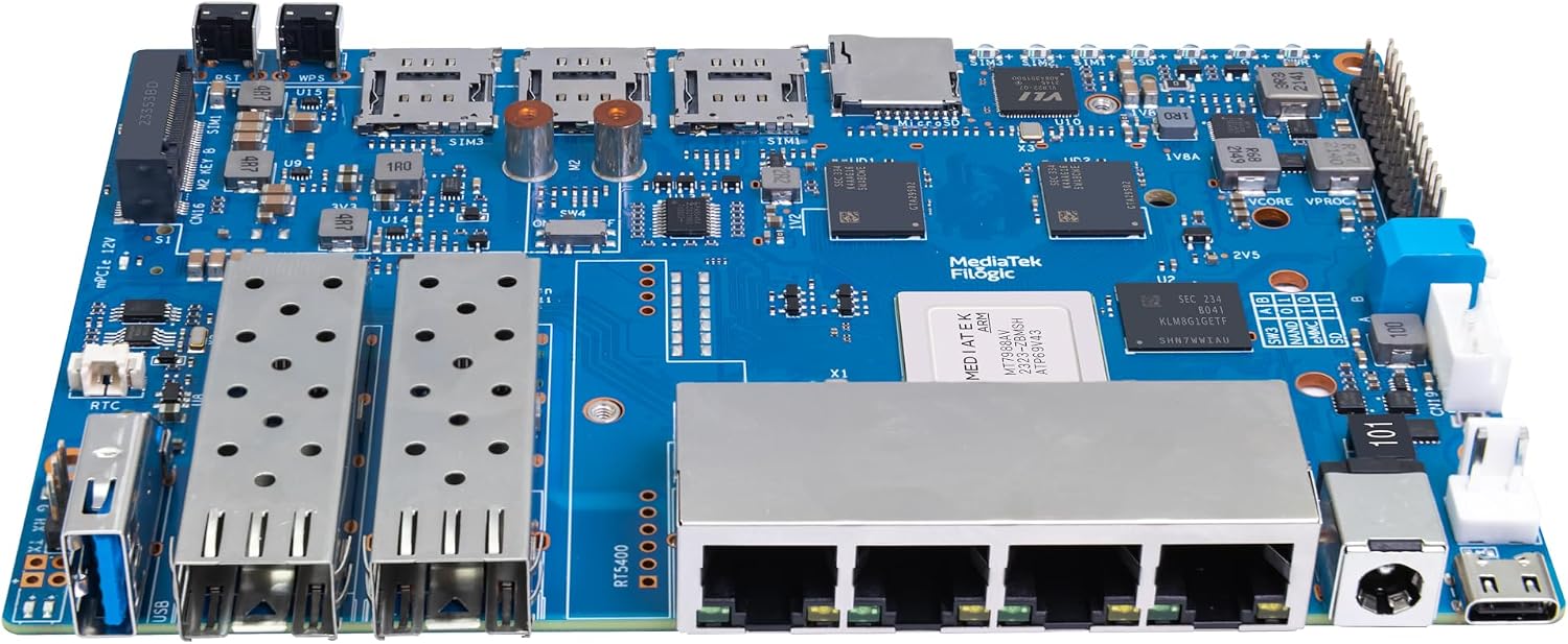Banana Pi BPI-R4 WiFi 7 Wireless Dual-Band WiFi Router Board OpenWRT, with MediaTek MT7988A (Filogic 880) SoC, Support 2X 10GbE SFP and 4X GbE Gigabit Ethernet for NAS Smart Home Gateway (Bundle2)