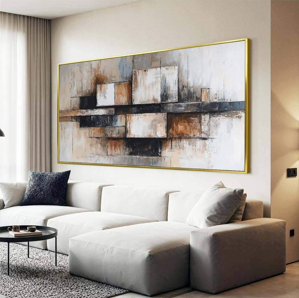 Modern Abstract Geometric Oversized Wall Art Decor For Living Room Modern Abstract Beige And Black Wall Art Geometric Decorations Prints Wall Art For Bedroom And Office Gold Frame Wall Decor 29 X 58In