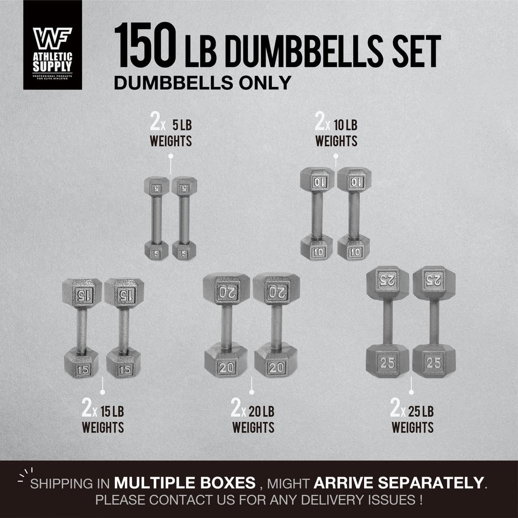 WF Athletic Supply Cast Iron Dumbbell Set, Solid Hexagon Grey Dumbbell Set, Strength Training Free Weights for Women & Men