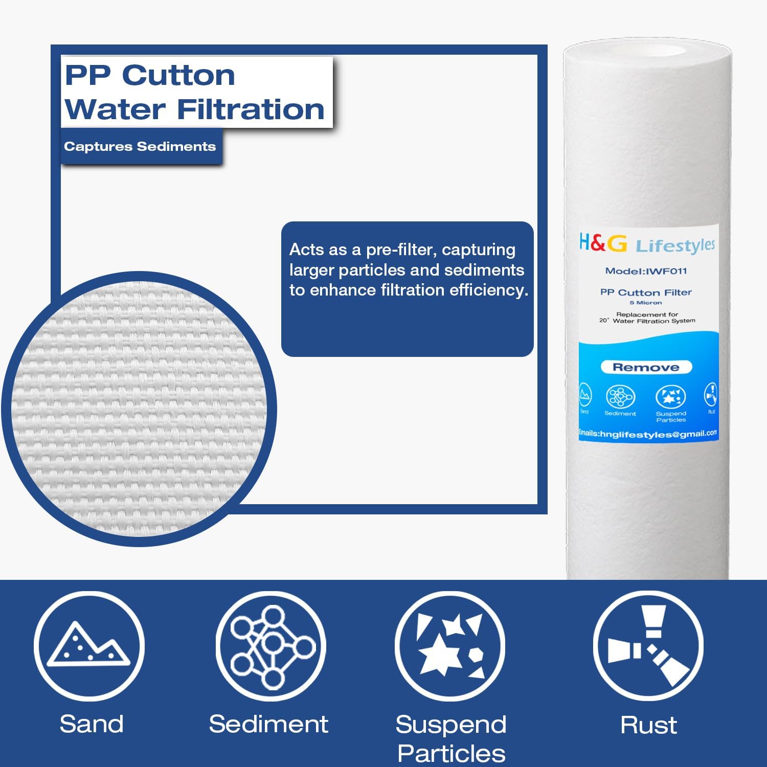 H&G Lifestyles Whole House Water Filter Cartridge, 4.5 x 20 KDF Water Filter, Polyphosphate Water Descaler, PP Cotton Filter, Compatible with ECP5-20BB,SPC-45-2005,DGD-5005-20