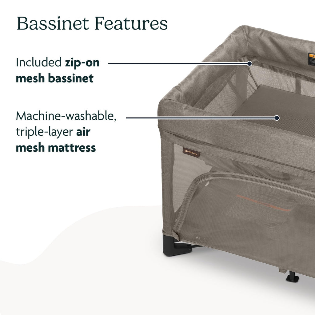 UPPAbaby Remi Playard | Deluxe 3-in-1 Portable Playard, Bedside Bassinet + Travel Crib| Mesh Bassinet, Mattress, Organic Cotton Mattress Cover + Storage Bag Included | Wells (Dark Taupe Mélange)