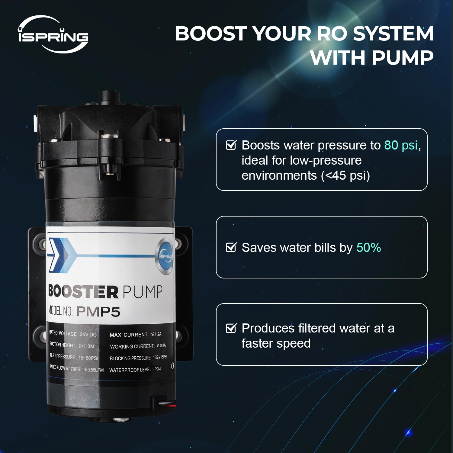 iSpring RCC7P-AK, 6-Stage Reverse Osmosis System Under Sink Alkaline Water Filter and Pump, RO Drinking Water Filtration System, Patented Top-Mounted Faucet Design for Easy Installation
