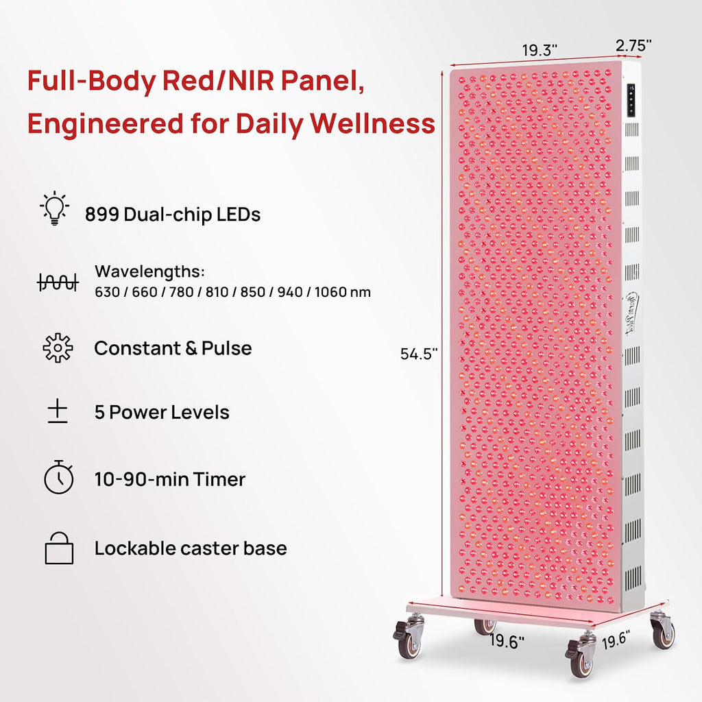 Red Light Therapy Panel for Body, 7 Wavelengths (630, 660, 780, 810, 850, 940, 1060 nm), 899LEDs, Near‑Infrared Light Wellness Device with Adjustable Intensity, Home Use