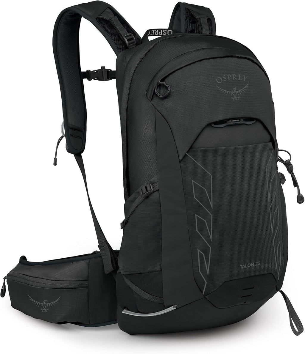 Osprey Talon 22L Men's Lightweight Hiking Backpack - Small Daypack for Travel & Camping, Black/Coal Grey, Extended Fit