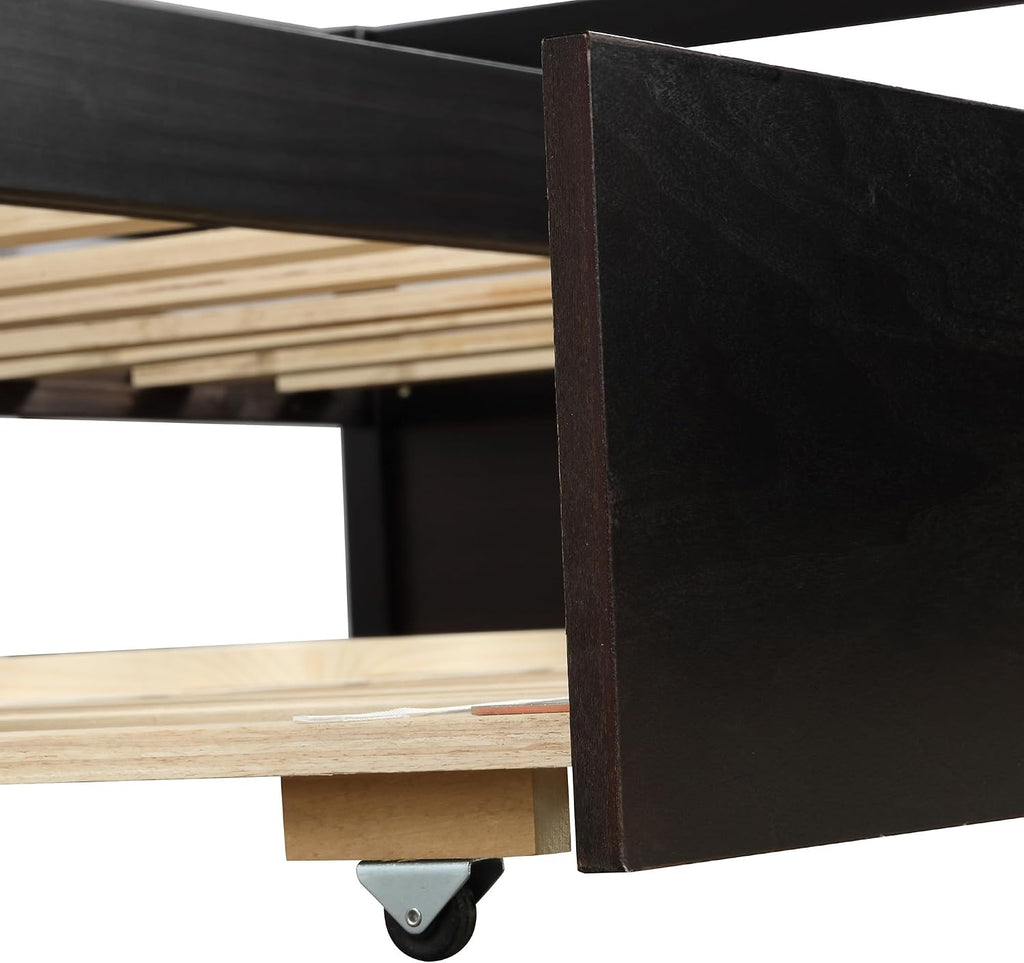SECOLI Sturdy Wood Twin Size Bed Frame Daybed with Trundle Frame Set, Twin Size, Espresso