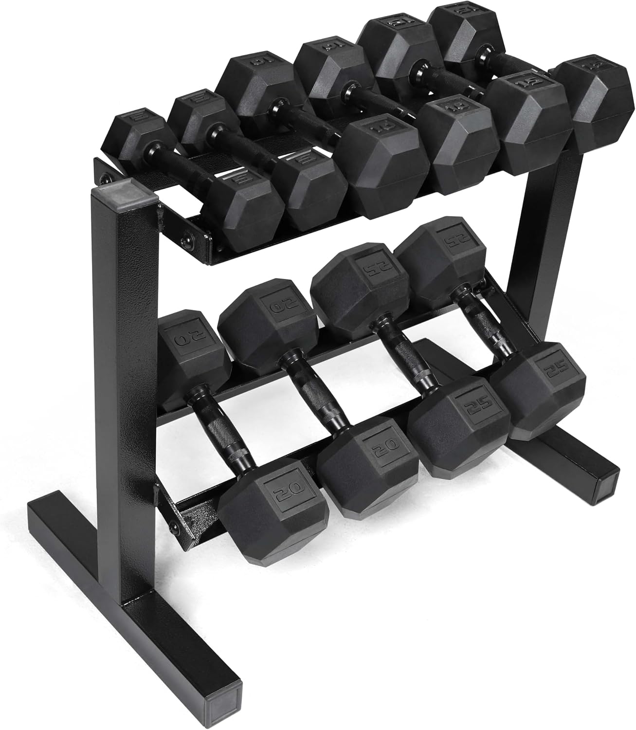 CAP 150 LB Dumbbell Set with 2-Tier Rack, Rubber Hex Free Weights Set, Home Gym Weight Set with Horizontal Storage Rack for Strength Training