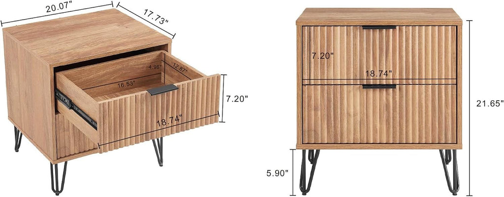 Manhattan Comfort Dumbo Modern 5-Drawer Tall Dresser and Nightstand 2.0 Set - Black Metal Accents - Vertical Ribbed Design - No Tool Assembly Storage for Bedroom & Living Room, Golden Brown