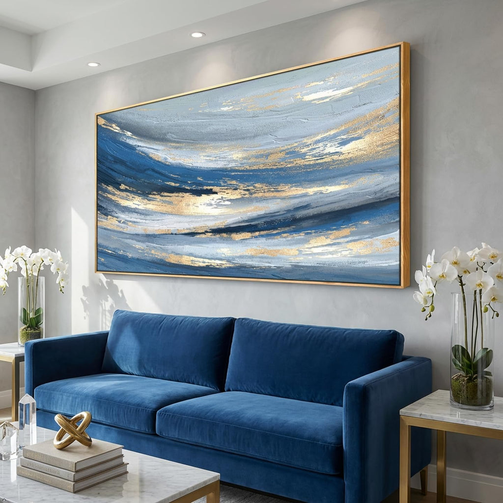 Abstract Wall Art Canvas Paintings Blue Fantasy Modern Large Framed Artwork Decor for Living Room Bedroom Office Painting Home Decor 30'x60'