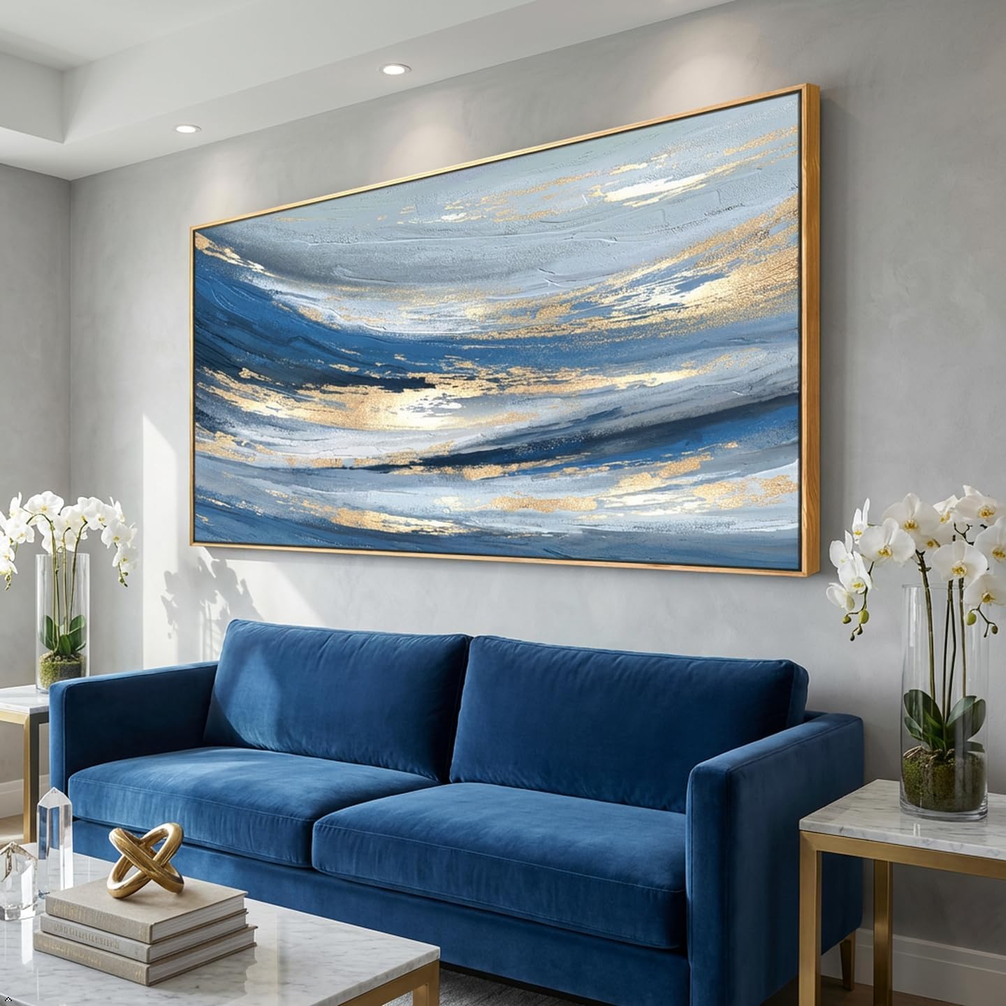 Abstract Wall Art Canvas Paintings Blue Fantasy Modern Large Framed Artwork Decor for Living Room Bedroom Office Painting Home Decor 30'x60'