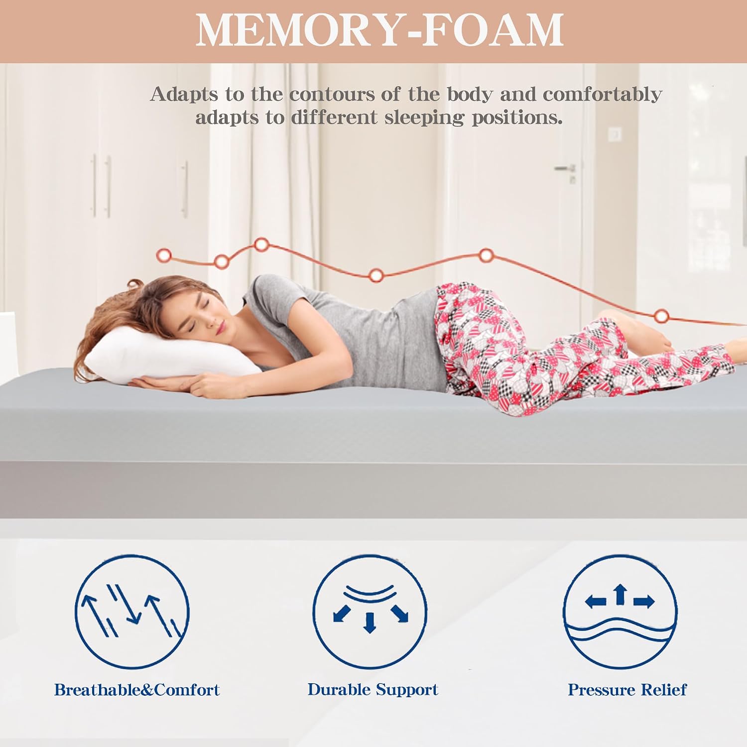 MKDLUFEI 5 Inch California King Memory Foam Mattress, Cool Gel, Medium Firm, White