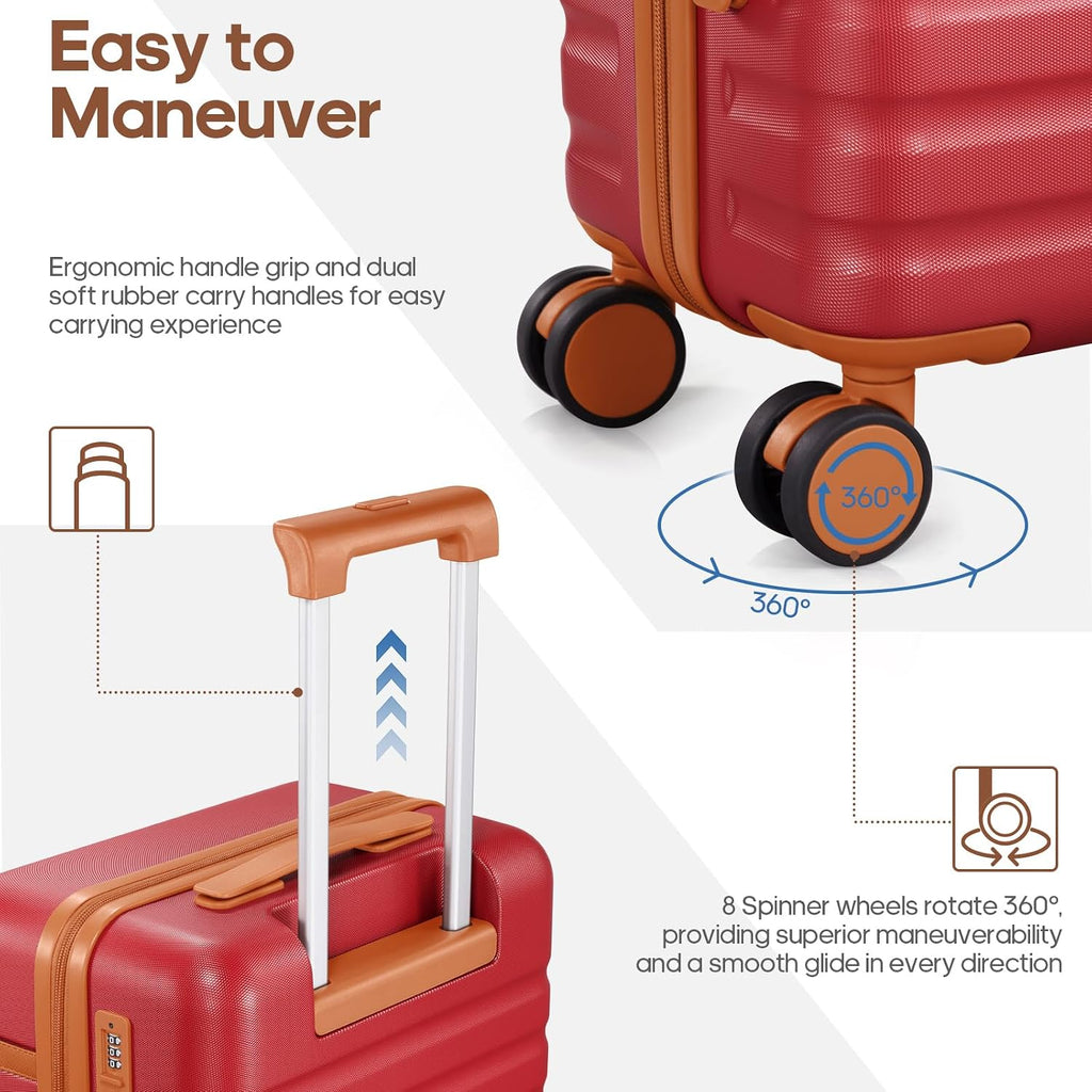 UKEIN Luggage Sets 3 Piece, PC Hardside Checked Luggage 28 Inch With Spinner Wheels with TSA Lock, Large Suitcase Set With Travel Backpack for Men (Red, 3 piece set (28inch))