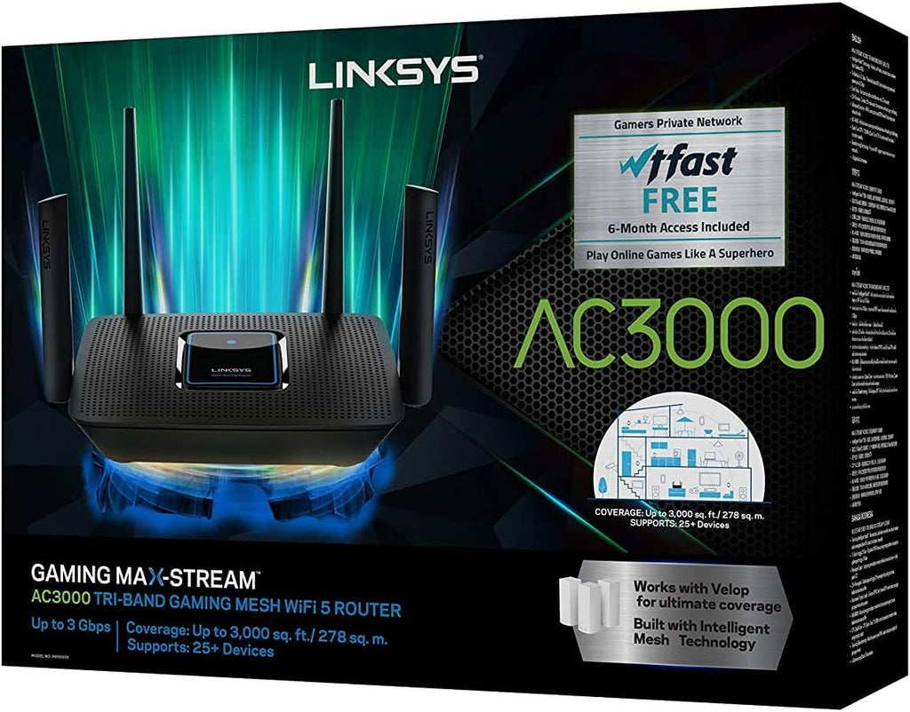 Linksys Mesh Wifi 5 Router, Tri-Band, 3,000 Sq. ft Coverage, 25+ Devices, Supports Guest WiFi, Parent Control, 3.0Gbps (AC3000) - MR9000.