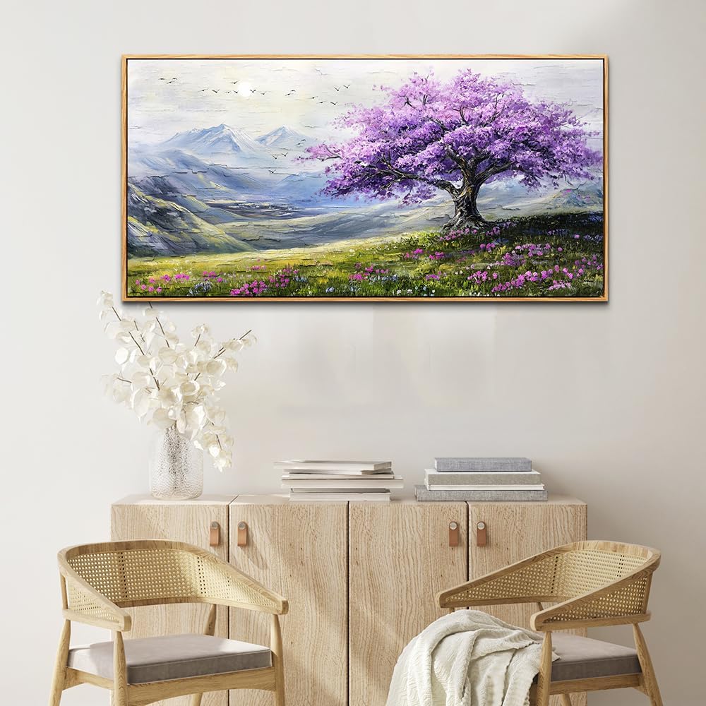 ZUITINGHUA Large Canvas Wall Art For Living Room Wood Framed Wall Decor For Bedroom Office Decorations Abstract Scenery Wall Paintings Purple Tree Pictures Artwork Aesthetic Home Mural 24x48 In