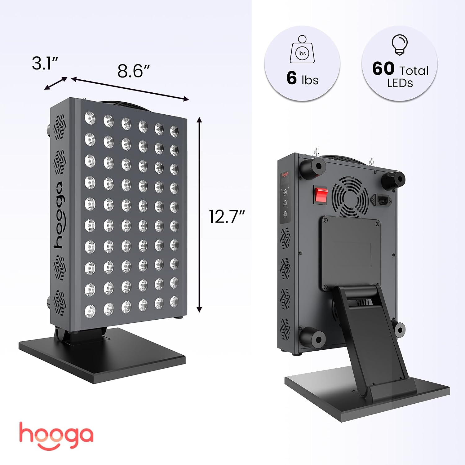 Hooga Red Light Therapy Panel Device – 660nm Red & 850nm Near Infrared Light Therapy, LED Light Therapy Lamp for Face & Body, Dual Chip LEDs, Timer, Adjustable Stand – PRO300