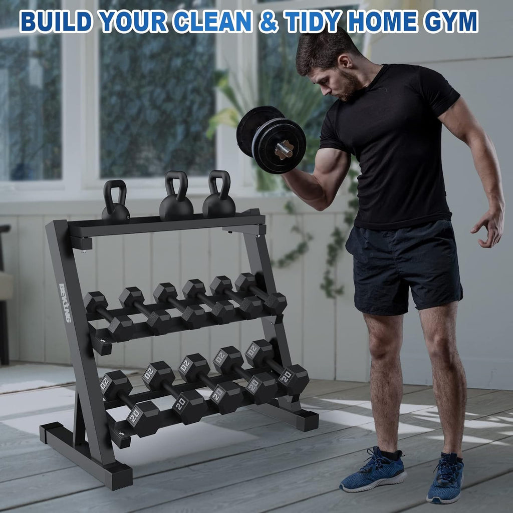 BEKING 3 Tier Dumbbell Rack,1000LB Capacity Weight Storage Rack for Home Gym Fitness,Multifunctional Free Weight Organizer Stand for Dumbbells, Kettlebells,Compact Design Save Floor Space