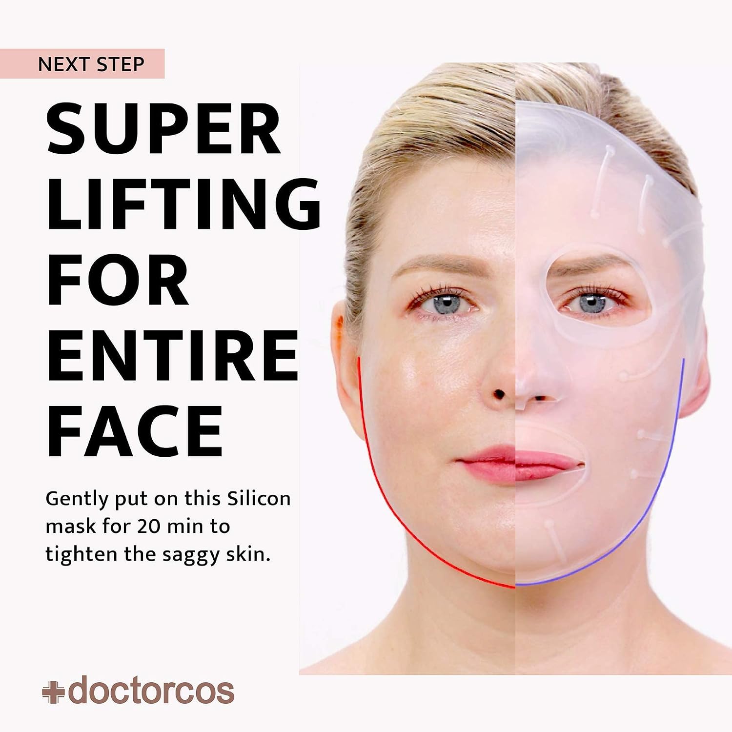 DOCTORCOS Super Lifting Skin Mask Set | Silicone Mask (Reusable) + Aqua Glow Mask (3.71 oz) + Fill up Wrinkle Cream (1.69 oz) | Full face Lifting Package | Neck and eye lift | Korean Skin Care