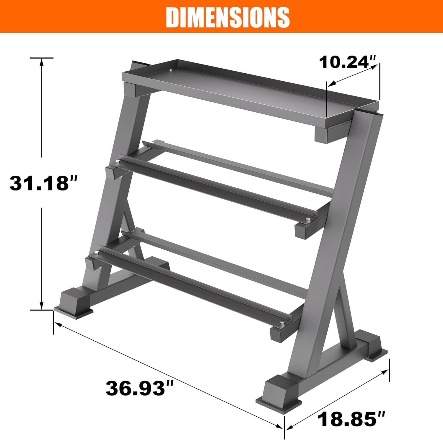 Heavy Duty 3 Tier Dumbbell Rack Stand, 1200LBS Commercial Weight Storage Organizer for Home Gym (Select Frame Type: Kettlebell Flat Tray, All Rails, or Rolling Wheels), Stand Only