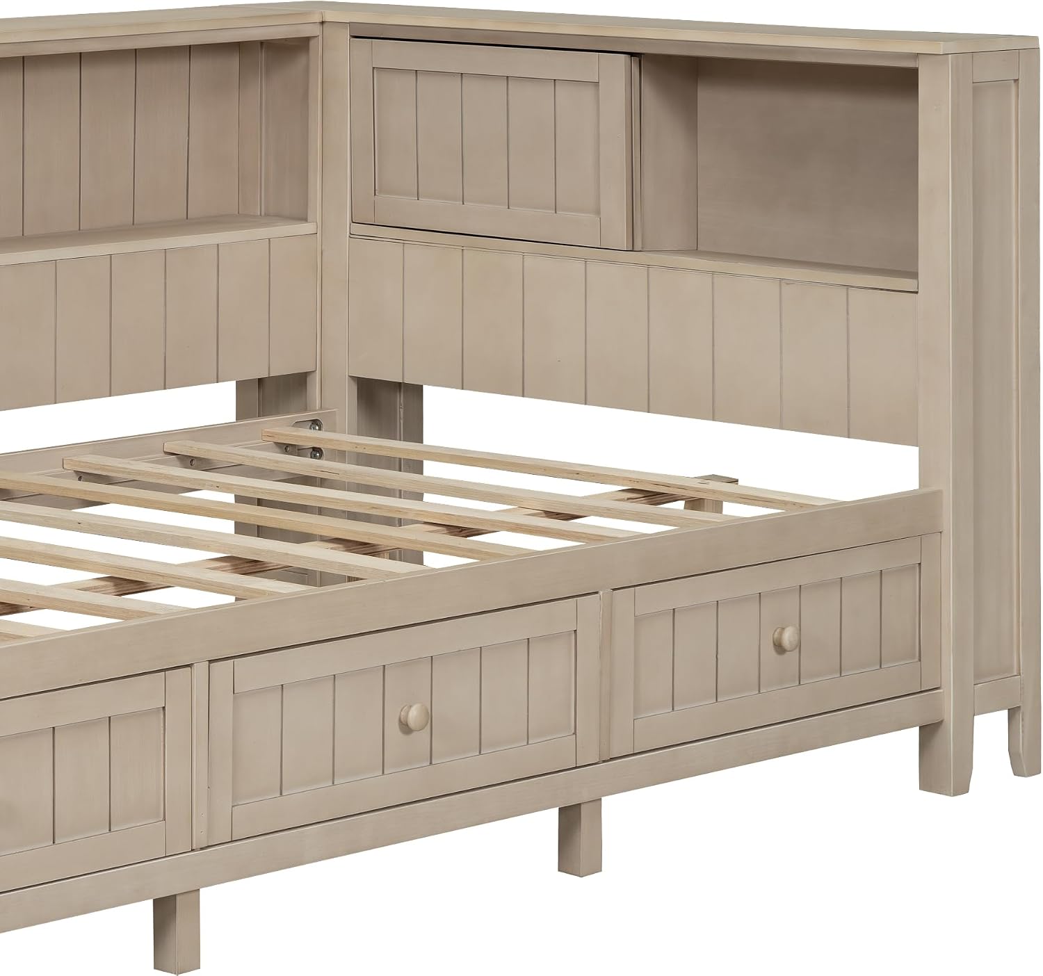 Twin Size Lounge Daybed with Storage Shelves and 3 Drawers, Wooden Sofa Bed Frame with Slat Support for Apartment, Bedroom, Guest Room, No Box Spring Required