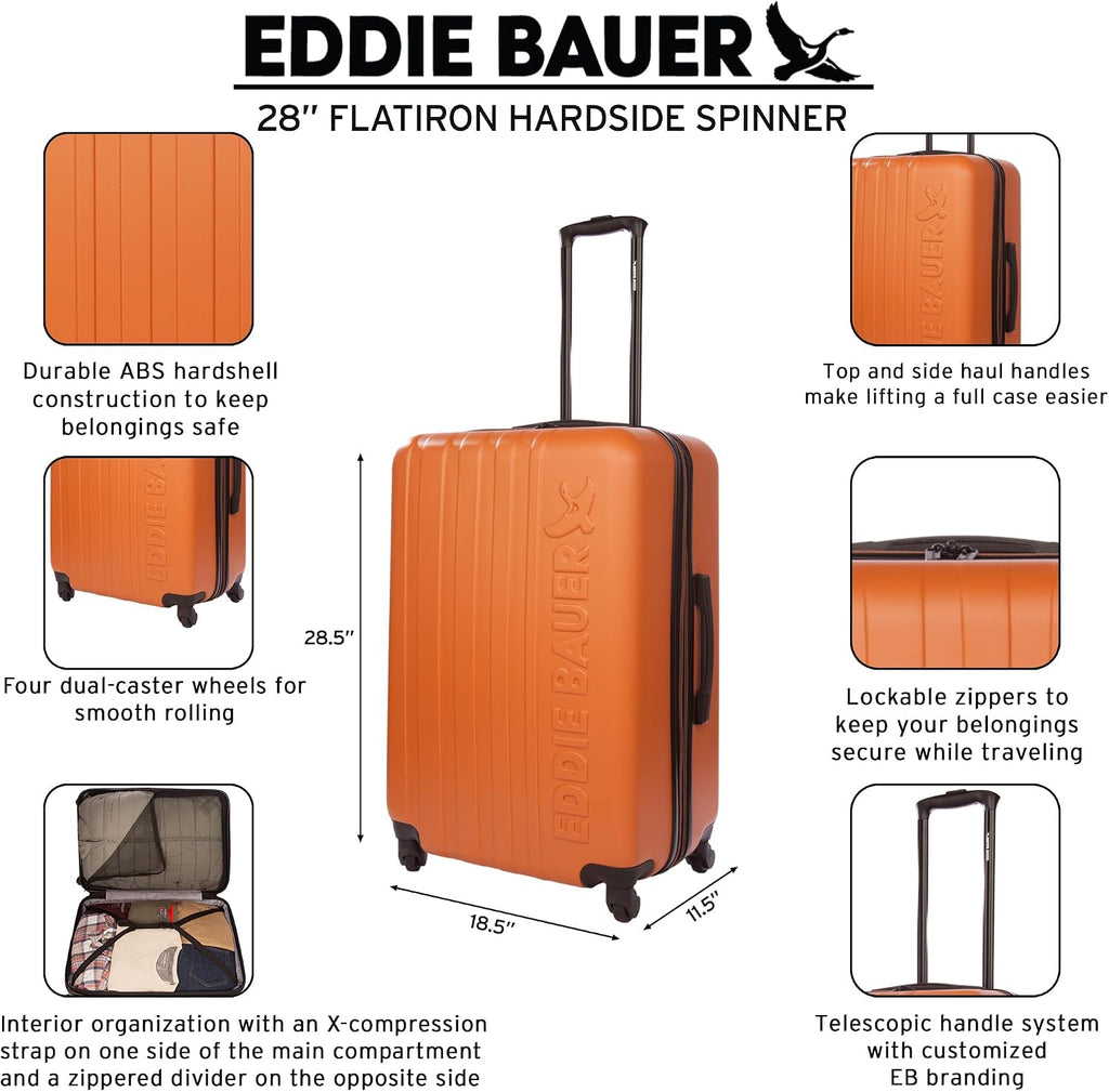 Eddie Bauer Flatiron Check-In 28' Luggage | Hardside | Spinner Wheels | Expandable | Lightweight | Travel Essentials - Dark Fatigue