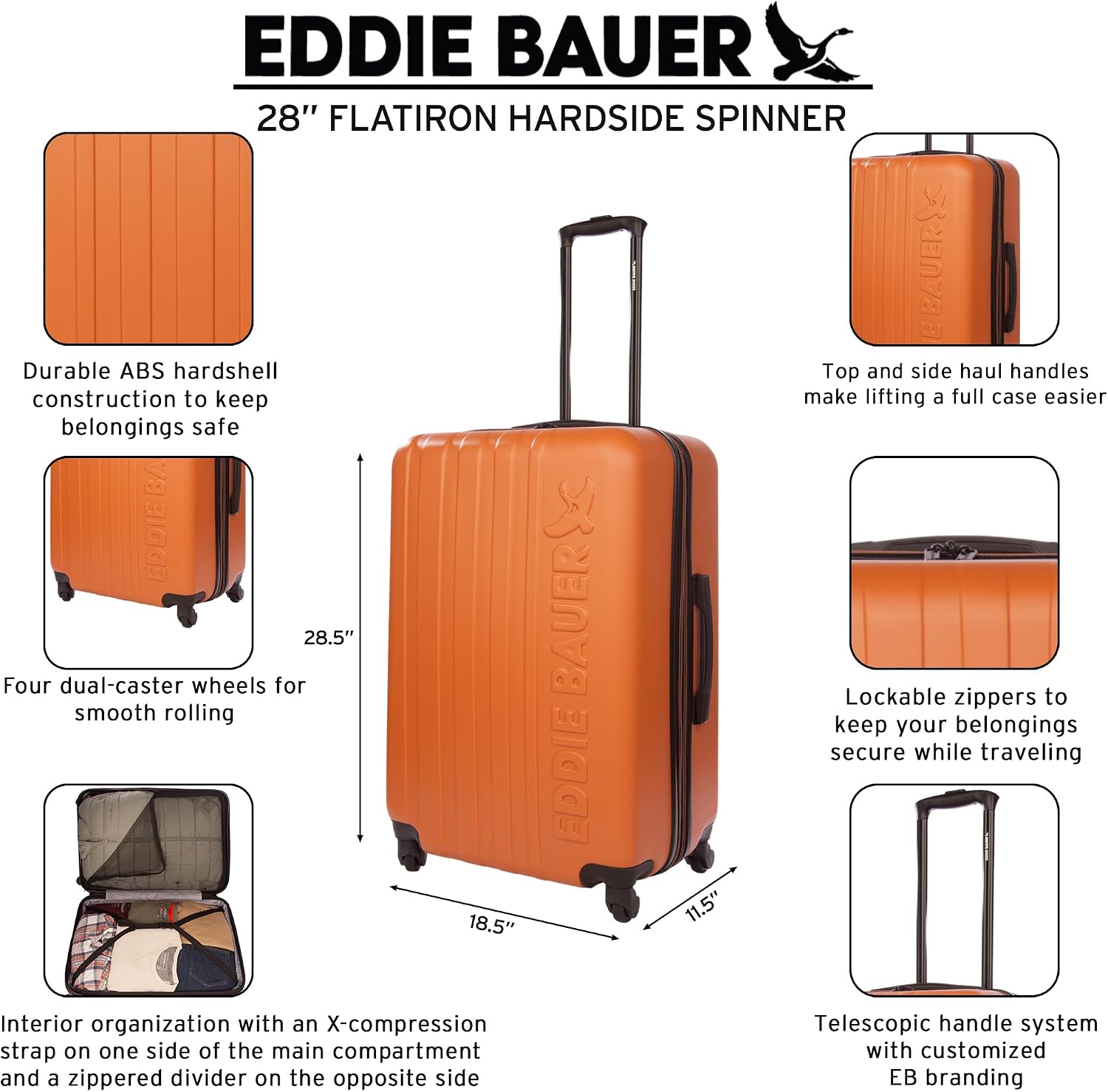 Eddie Bauer Flatiron Check-In 28' Luggage | Hardside | Spinner Wheels | Expandable | Lightweight | Travel Essentials - Dark Fatigue