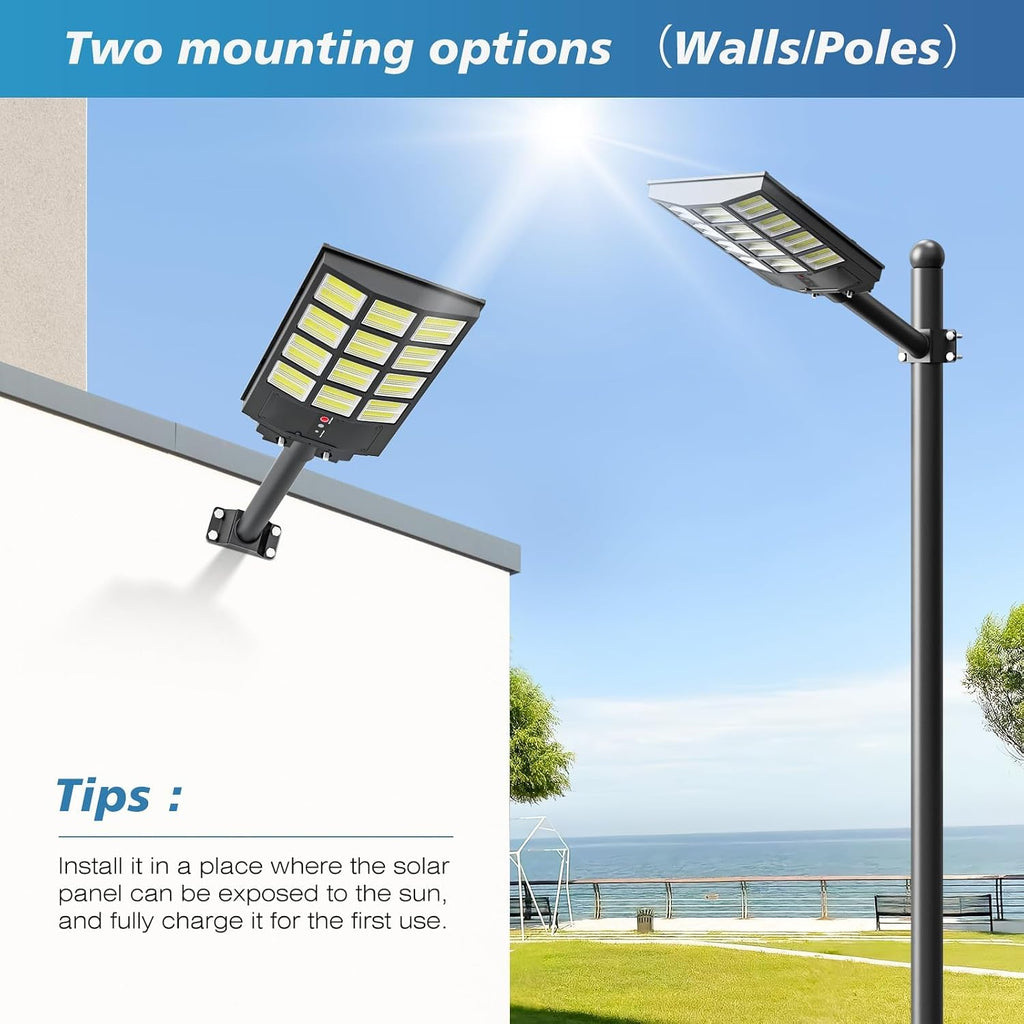 Sunwish Solar Lights Outdoor Waterproof 5000W, 6500K LED Solar Street Light with Motion Sensor & Dusk to Dawn, Security Flood Lights Outdoor with Remote Control for Parking Lot, Yard, Garage 2 Pack