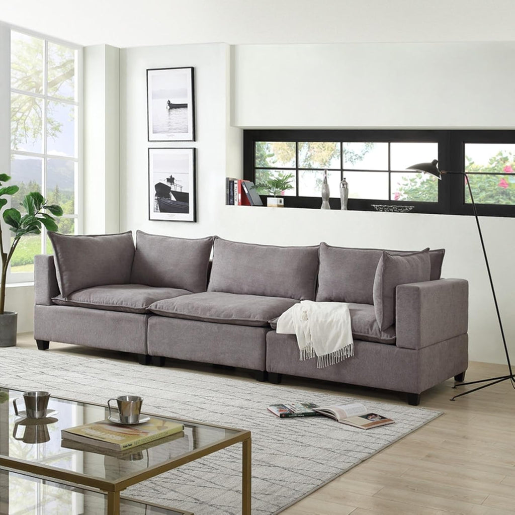 Daesar Sofa 3 Seater, Wood Frame, Light Grey Fabric Sofa Furniture for Small Space, Living Room, Bedroom, Studio, Apartment