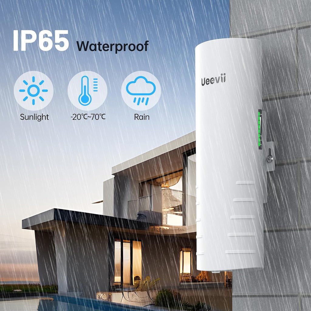 Wireless Bridge for Easy Network Expansion,5.8G Point to Point Extending Wi-Fi to Outbuildings,Outdoor Wi-Fi Network Bridge W/ 1000Mbps RJ45Port and 16dBi Antenna,PoE Powered, IP65 Waterproof, 2-Pack