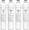 4-Pack Replacement Filter Set Compatible with Bluevua RO100ROPOT RO100ROPOT-UV RO System (1 PP, 1 CTO, 1 RO, 1 PCF)
