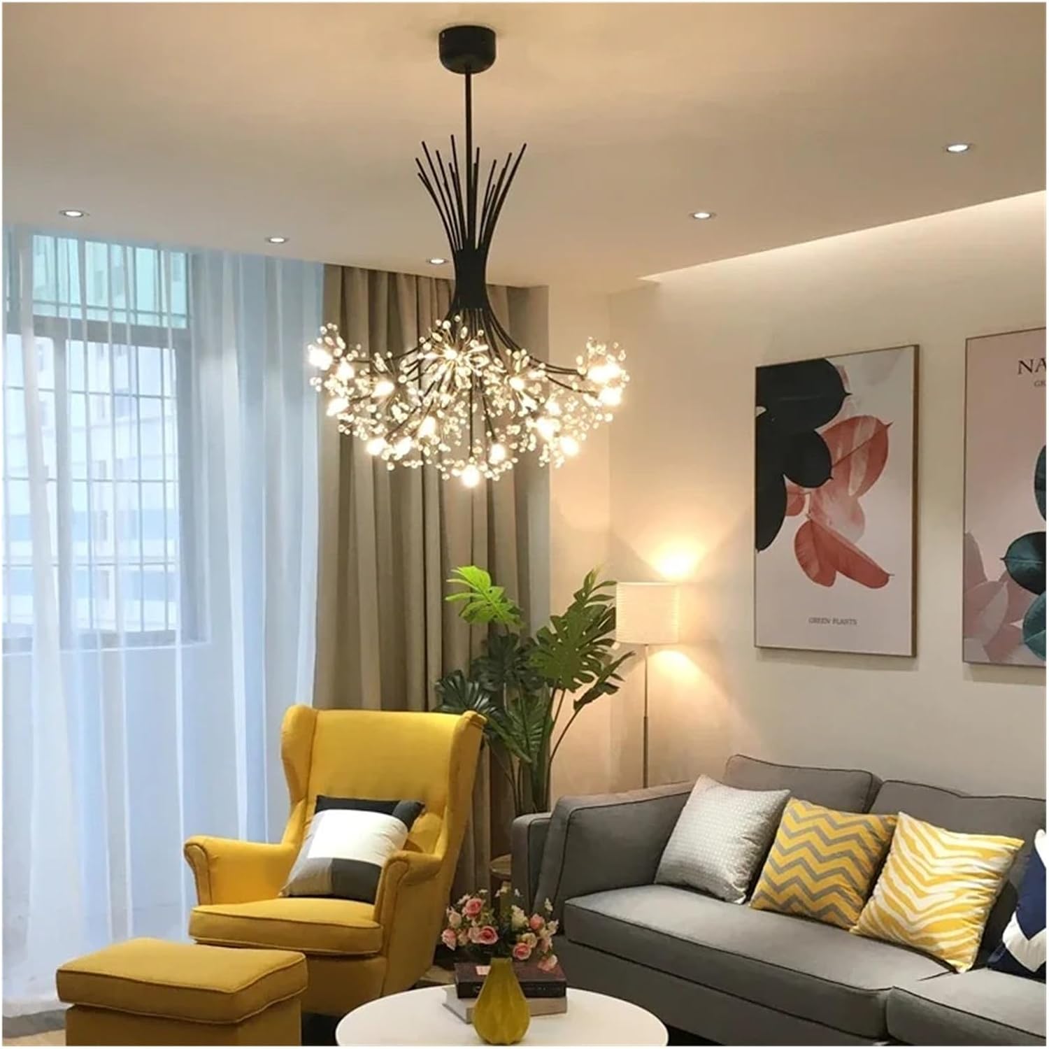 Modern Crystal Flowers Bouquets Chandeliers for Bedroom Dining Living Room Hotel Hall Home Led Pendant Lustre Luminaria Lamps Minimalist Design(77cm Black)