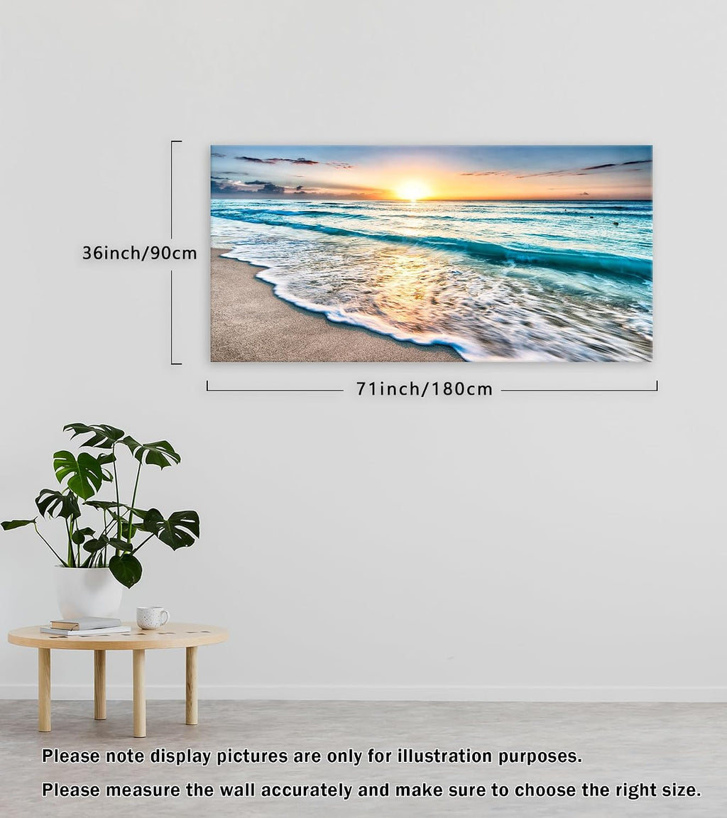 Baisuart S02298 Canvas Prints Wall Art Beach Sunset Ocean Waves Nature Pictures Stretched Canvas Wooden Framed for living Room Bedroom and Office