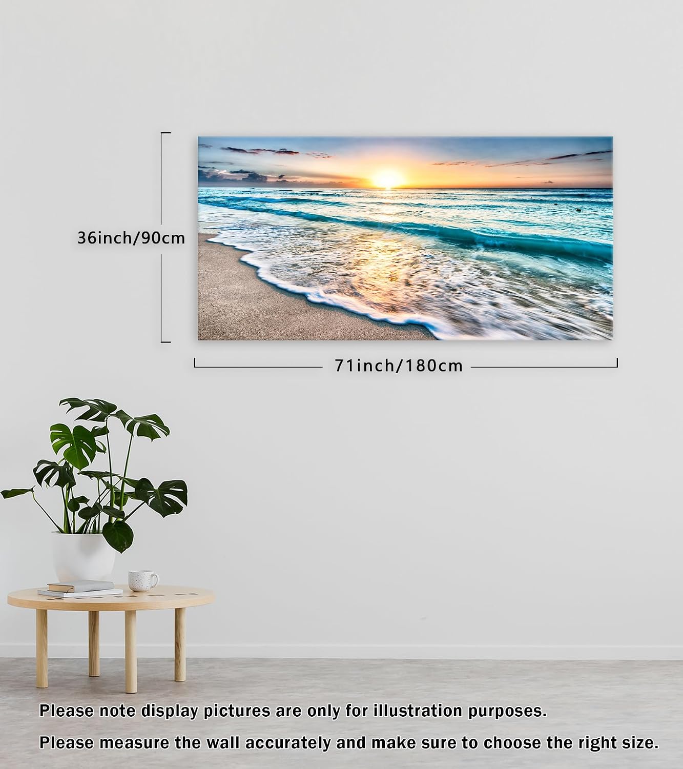 Baisuart S02298 Canvas Prints Wall Art Beach Sunset Ocean Waves Nature Pictures Stretched Canvas Wooden Framed for living Room Bedroom and Office