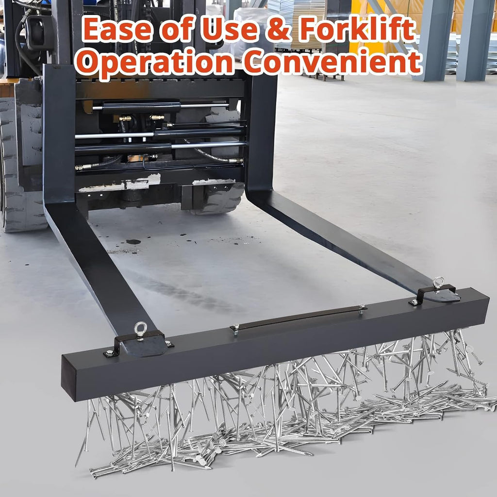 60 Inch Magnetic Pickup Sweeper, 150Lbs Hanging Construction Magnet Sweeper to Pick Up Nails In Yard, Nail Magnet Sweeper Forklift Accessories for Picking Up Floor Nails Bolts Iron Chips Metals