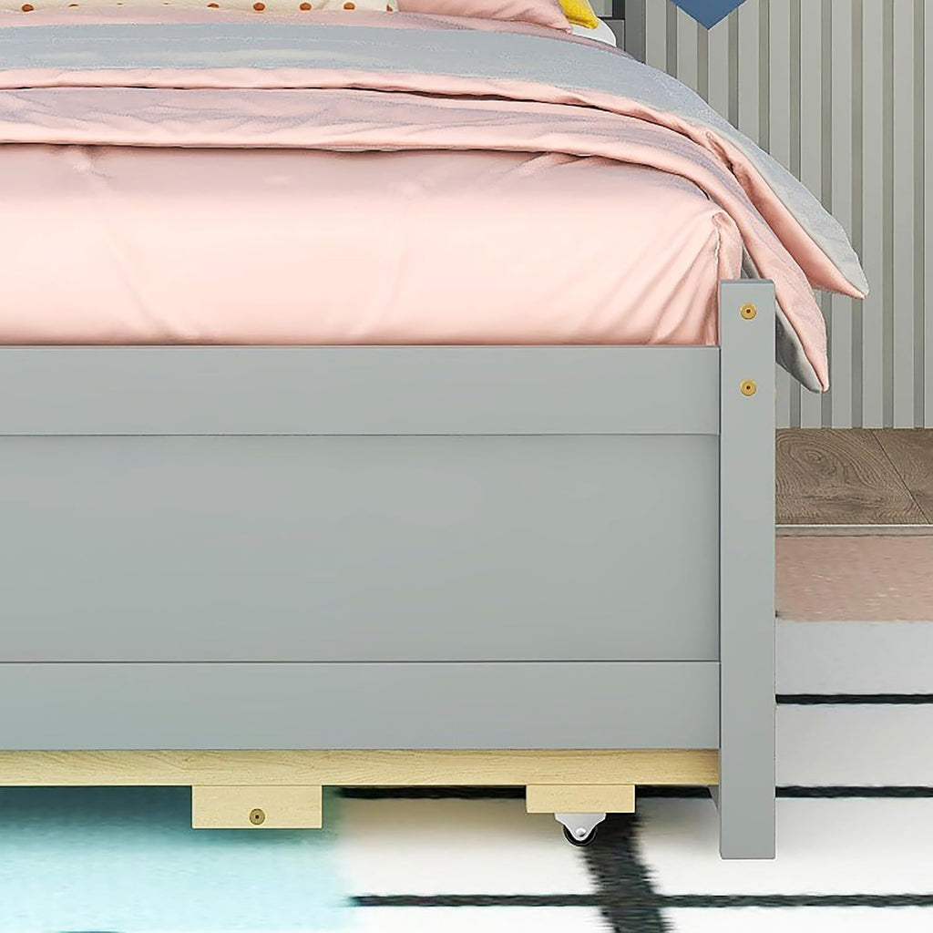KEVINSPACE LED Bed Frame Twin Captains Bed Storage Daybed with Trundle Set, USB,Type-C Ports,LED Light Bed, Twin Size Beds Wooden Platform Bed with 3 Drawers and Bookcase Headboard Bedroom Grey