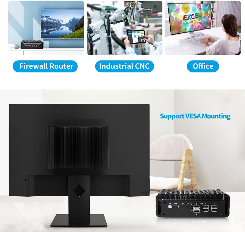 Firewall Micro Appliance J6413 4 Core, DDR4 8GB RAM 128GB NVMe SSD, 4 x i226V 2.5GbE LAN Fanless OPNsense Mini PC Router, AES-NI, 2HD+USB-C 3 Display Hardware, 2 x M.2 NVMe, TF Card Slot