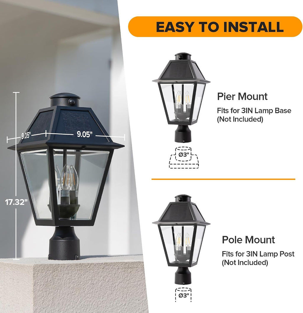 LUTEC Outdoor Solar Lamp Post Light with Motion Sensor, 400 Lumen Dusk to Dawn Waterproof Pole Light Head with Three Modes, Exterior Black Solar Powered Fence Post Light Fixtures for Outside