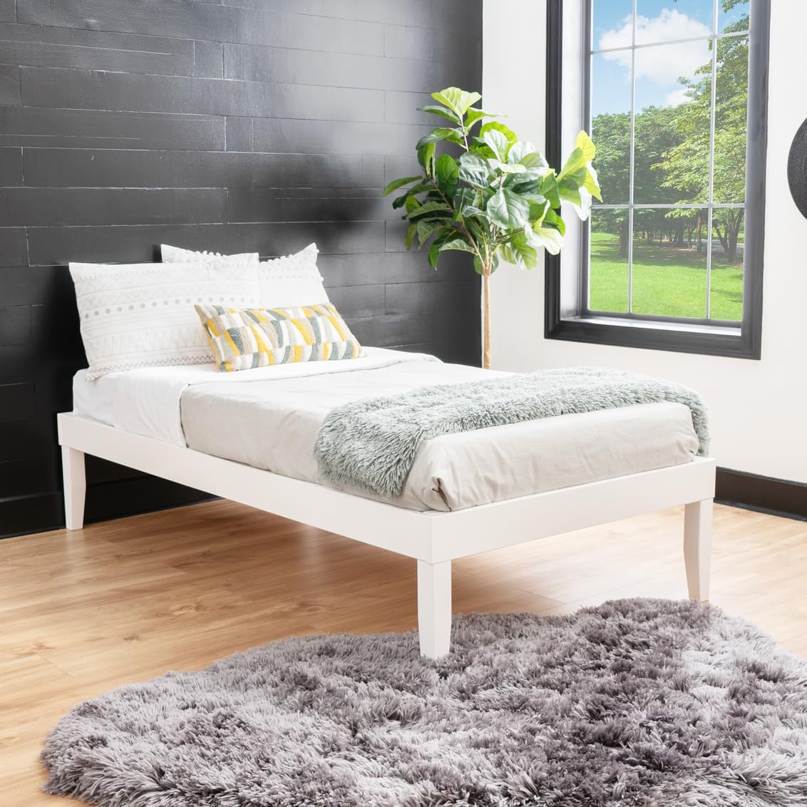 Powell Fordham White Solid Pine Wood Twin Sized Platform Bed with Set of 2 Two Drawer Nightstands