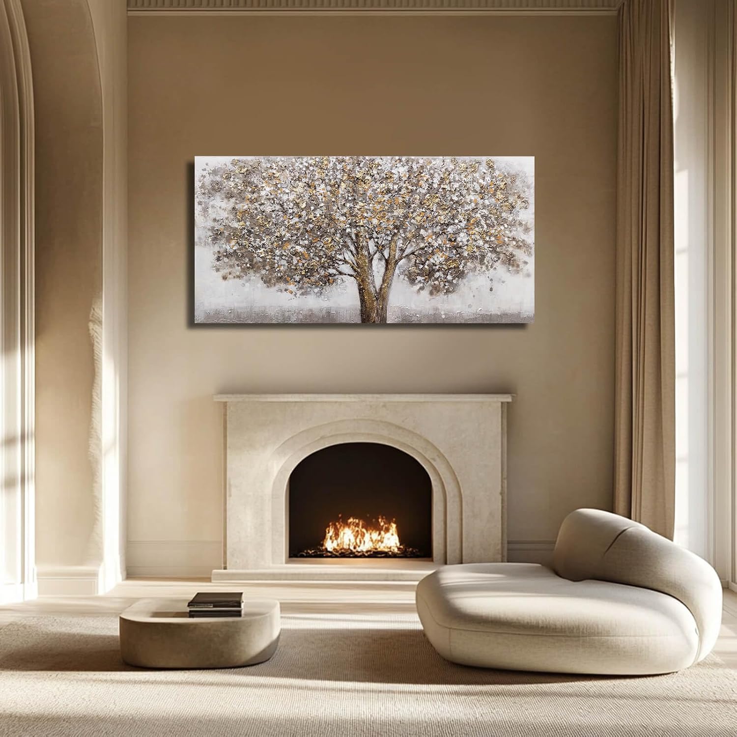 CHUDANHAO Large Canvas Wall Art Decorative Paintings Grey Room Decor Gold Tree Picture Scenery Artwork for Living Room Bedroom Hotel 29'x58'