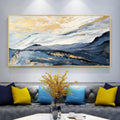 Large Blue and Gold Mountain Wall Art for Living Room, Framed Blue Abstract Painting for Bedroom,Modern Landscape Office Wall Decor Ready to Hang 24x48 Inches