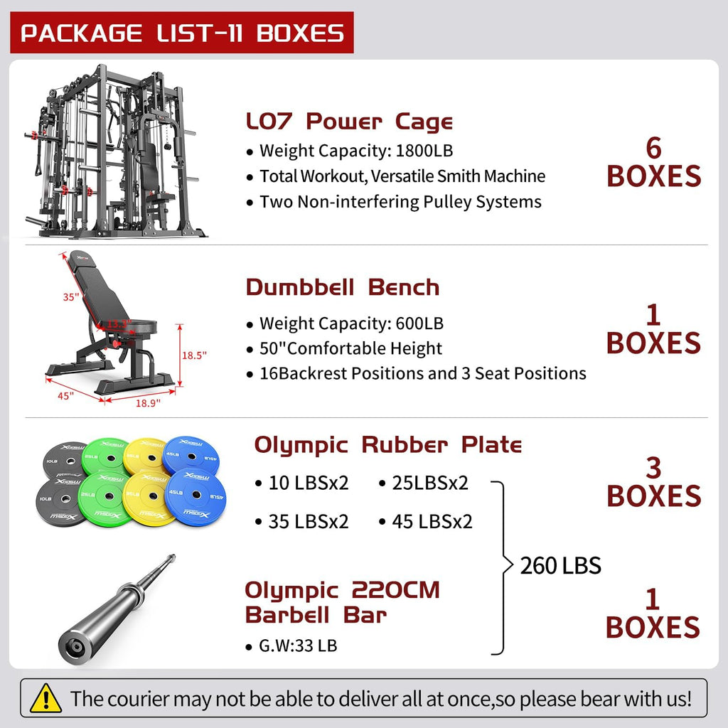 Multi-Purpose Squat Rack,Smith Machine Weight Rack Set with Cable Crossover System, Home Gym Power Racks, Power Racks and Packages
