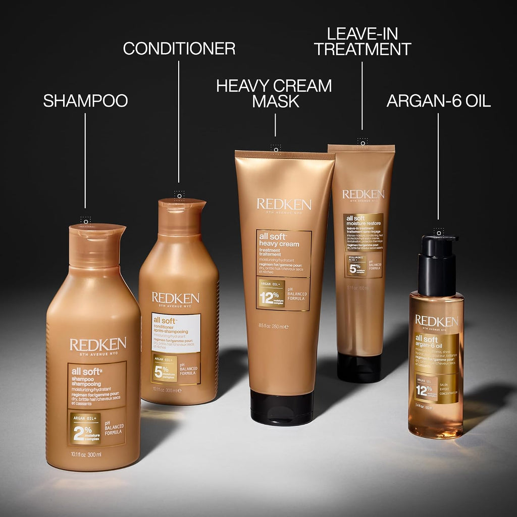 Redken All Soft Conditioner - Moisturizes & Hydrates Dry, Brittle Hair, Softens, Smooths & Adds Hair Shine, Conditioner & Detangler