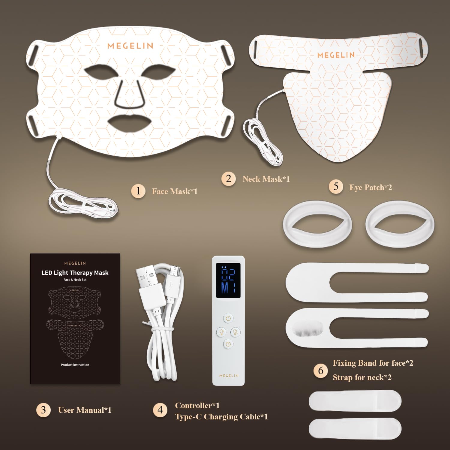 MEGELIN Led Red Light Therapy Face & Neck Mask, 7 Colors Led Light Therapy Facial Mask, Infrared Red Light Therapy Mask, Infrared Light Skin Rejuvenation(White)