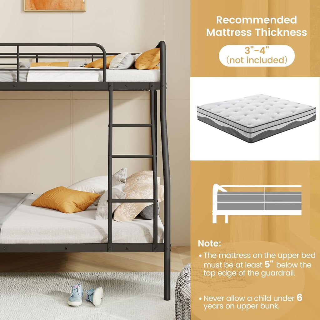 Giantex Metal Bunk Beds Twin Over Full Size, Heavy Duty Bunk Bed for Teens Adults with Ladder & Guardrails, Space Saving Metal Bunk Bed for Dorm, Bedroom, Apartment, No Box Spring Needed (Black)