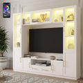 Bobve 94' Wall Unit Entertainment Center for TVs up to 70',Modern TV Console with APP LED Lights,Multifunctional TV Stand with Tempered Glass Door,Drawers & Shelves for Living Room,White