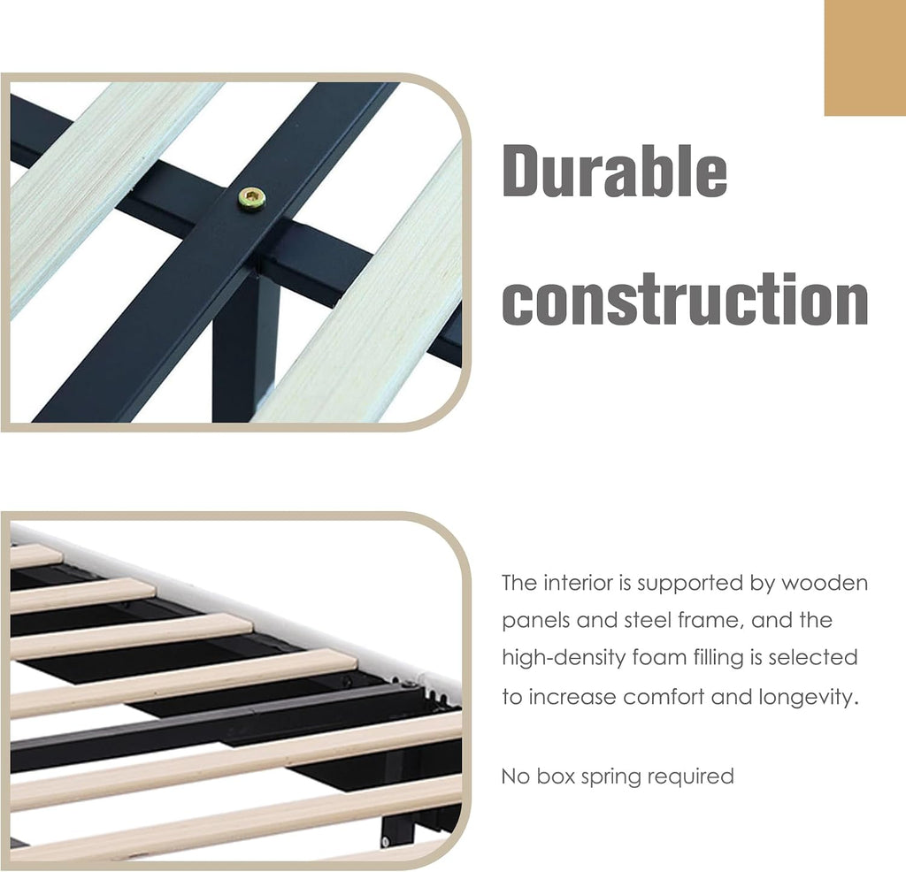 AGARTT Upholstered Platform Bed Frame King Size with Headboard and Footboard/Wooden Slats Support/No Box Spring Needed/Easy Assembly,White Linen
